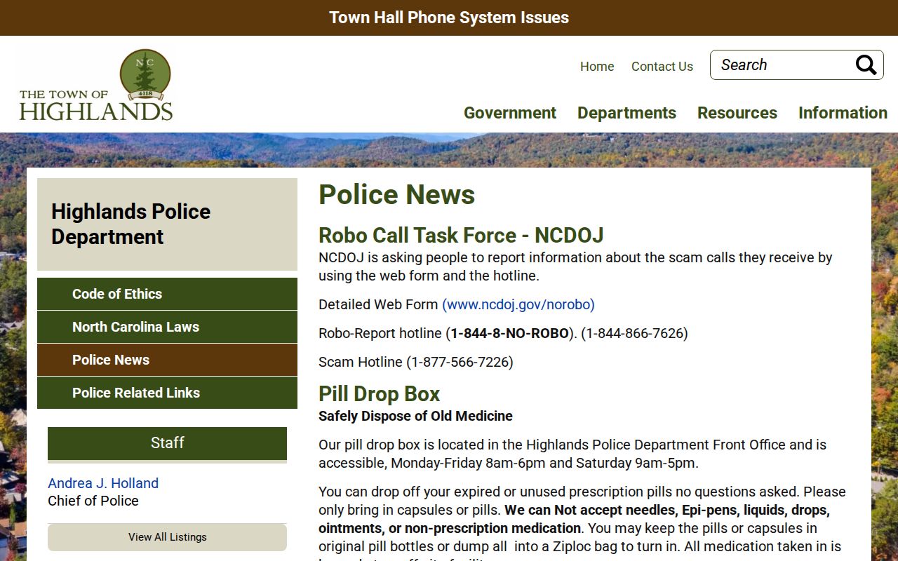 Highlands Police Department official police-news page