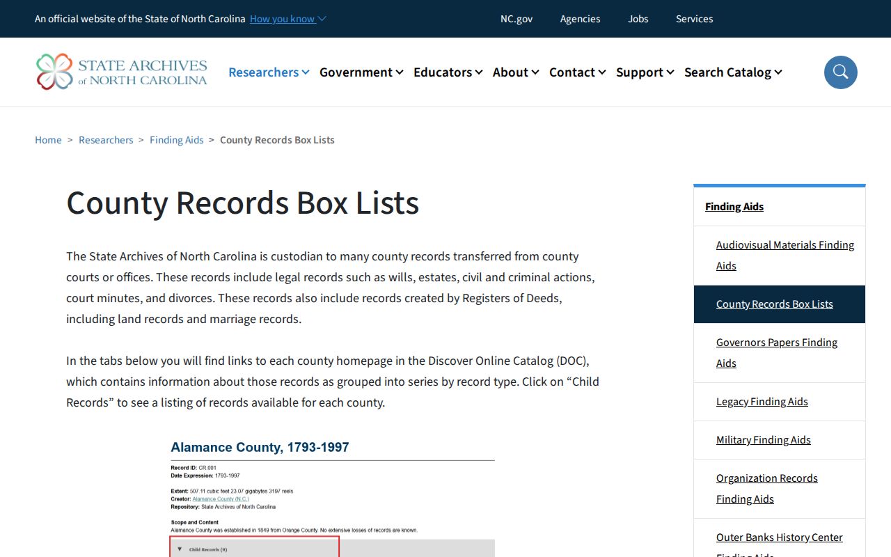 North Carolina State Archives county records search for Macon historical records